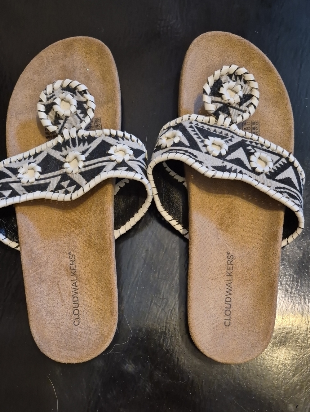 cloudwalkers Women's Black & Tan Embroidered Slide Sandals
